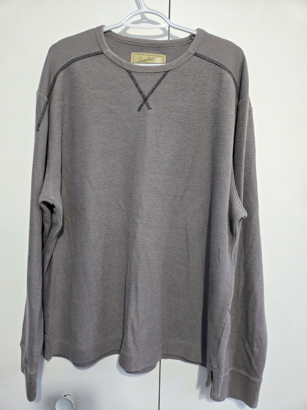 Paradise Collection Thermal Waffle Knit Pullover‎ Sweatshirt XL Gray